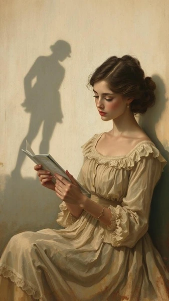 Daddy-Long-Legs: Jean Webster's Famous Novel on Growth and Love 6 Jerusha reading a letter with a tall shadow visible.