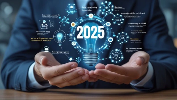 A futuristic digital landscape highlighting innovation trends in 2025. A futuristic digital landscape highlighting innovation trends in 2025.