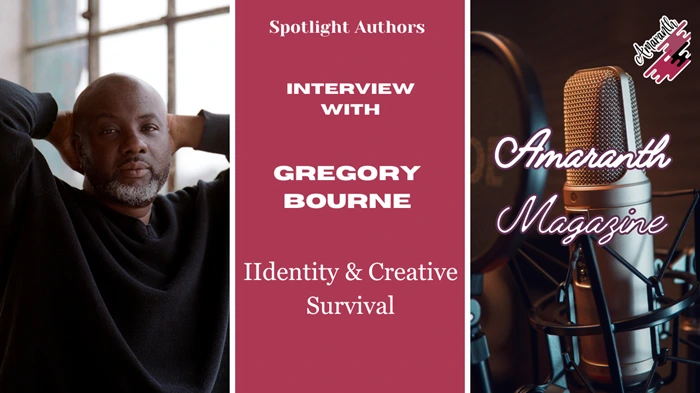 Gregory Bourne speaking at a community event about storytelling and identity.