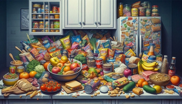 Illustration of dangers of processed food and benefits of Natural foods.