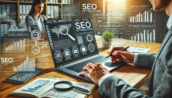 The Best 12 Effective Digital Marketing Methods You Need to Know 2 A marketer optimizing a website using SEO as part of a Digital Marketing Strategy for online growth.